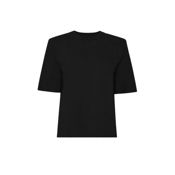 The Frankie Shop Carrington Padded Shoulder Tee - Black - Oversized Minimalist Tops in Black - Shop at Luxury Shoes 