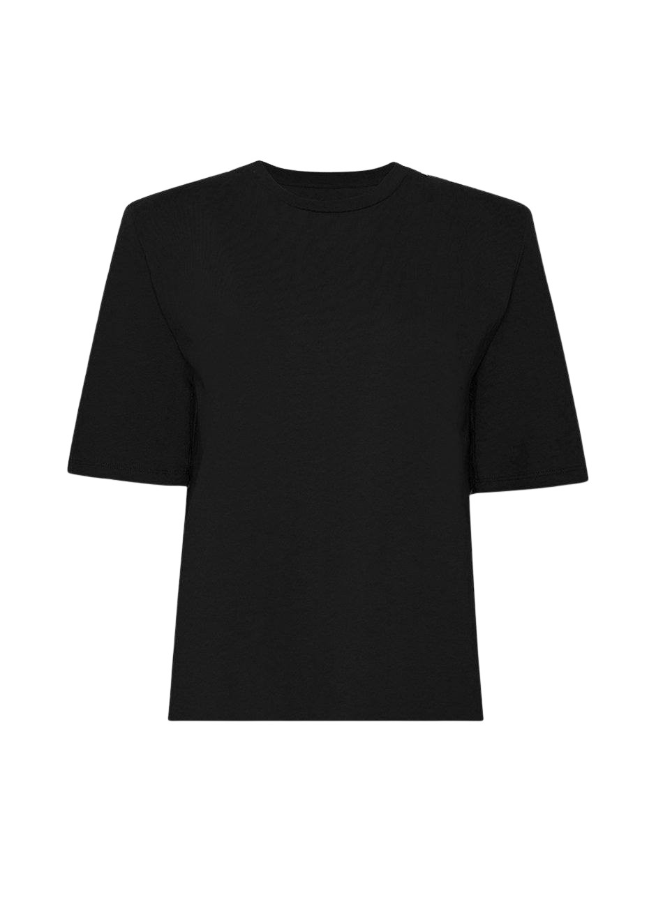 The Frankie Shop Carrington Padded Shoulder Tee - Black - Oversized Minimalist Tops in Black - Shop at Luxury Shoes 