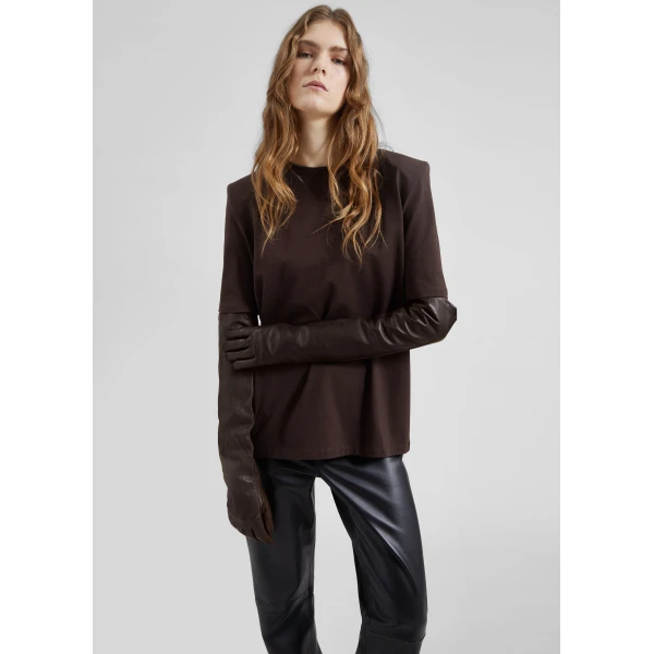 The Frankie Shop Carrington Padded Shoulder Tee – Brown Top, view 2