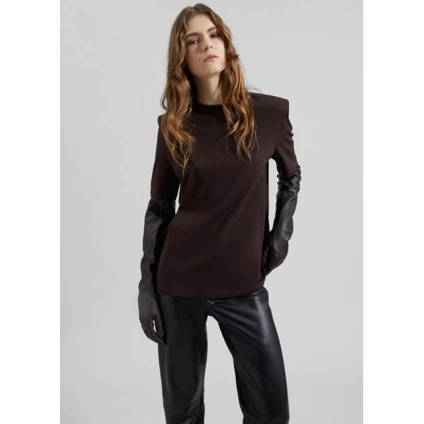 The Frankie Shop Carrington Padded Shoulder Tee – Brown Top, view 5