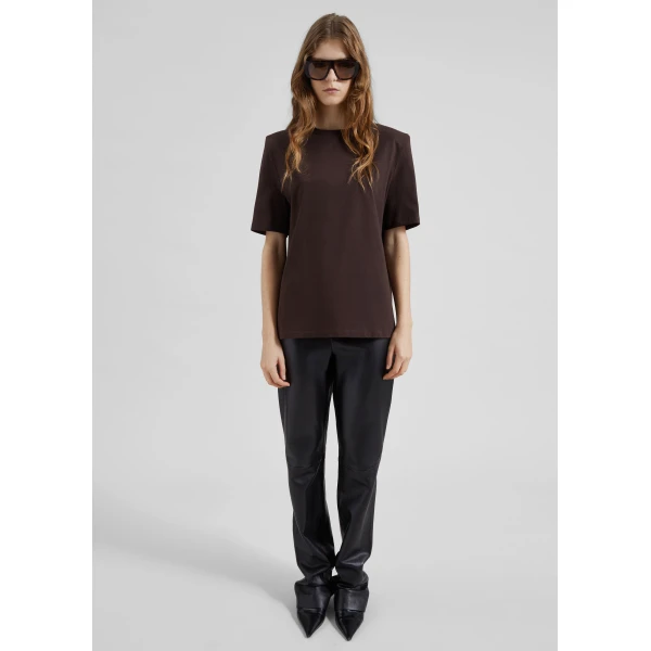 The Frankie Shop Carrington Padded Shoulder Tee – Brown Top, view 6