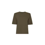 The Frankie Shop Carrington Padded Shoulder Tee - Olive - Oversized Minimalist Tops in Green - Shop at Luxury Shoes 