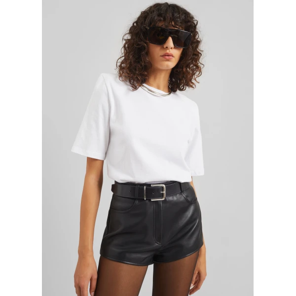 The Frankie Shop Carrington Padded Shoulder Tee - White - Oversized Minimalist Tops in White - Shop at Luxury Shoes 