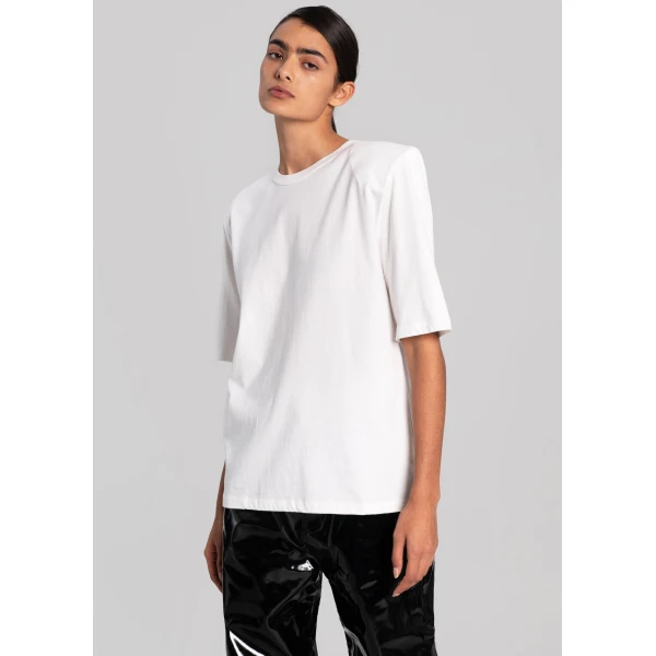 The Frankie Shop Carrington Padded Shoulder Tee - White - Oversized Minimalist Tops in White - Shop at Luxury Shoes 