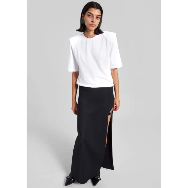 The Frankie Shop Carrington Padded Shoulder Tee - White - Oversized Minimalist Tops in White - Shop at Luxury Shoes 