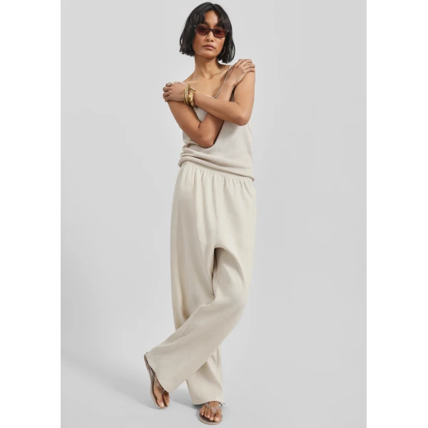 The Frankie Shop Cavert Linen Pants - Sand - Oversized Minimalist Pants in Beige - Shop at Luxury Shoes 