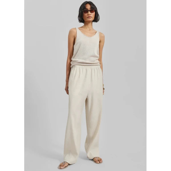 The Frankie Shop Cavert Linen Pants - Sand - Oversized Minimalist Pants in Beige - Shop at Luxury Shoes 