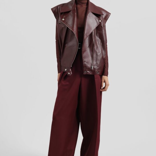 The Frankie Shop Cetina Leather Vest – Burgundy, view 2