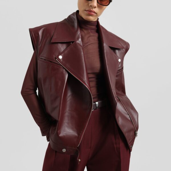 The Frankie Shop Cetina Leather Vest – Burgundy, view 3