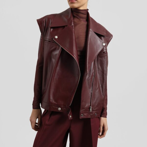 The Frankie Shop Cetina Leather Vest – Burgundy, view 4