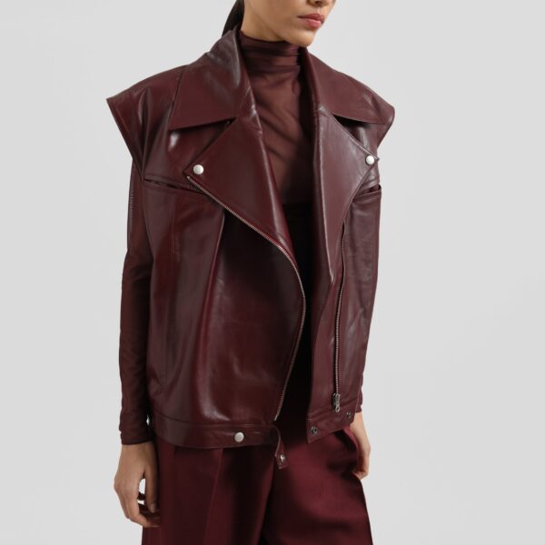 The Frankie Shop Cetina Leather Vest – Burgundy, view 5