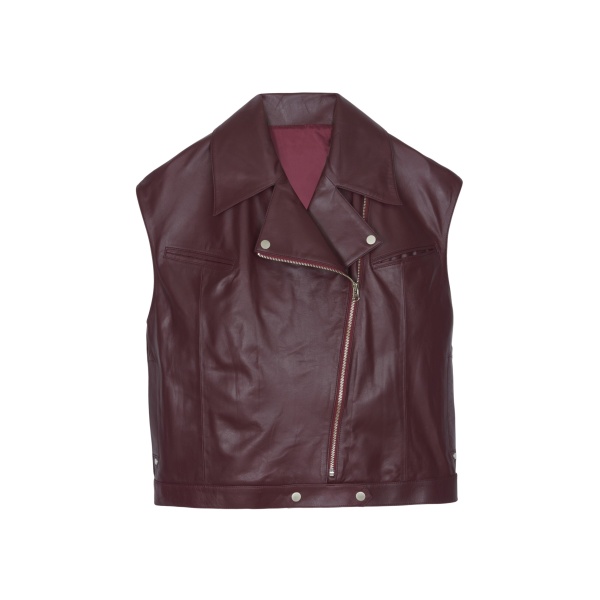 The Frankie Shop Cetina Leather Vest - Burgundy - Oversized Minimalist Jackets in Red - Shop at Luxury Shoes 