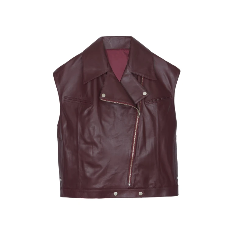 The Frankie Shop Cetina Leather Vest - Burgundy - Oversized Minimalist Jackets in Red - Shop at Luxury Shoes 