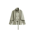 The Frankie Shop Charonne Scarf Short Trench - Sage - Oversized Minimalist Coats in Green - Shop at Luxury Shoes 