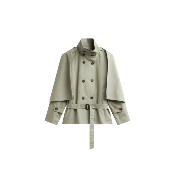 The Frankie Shop Charonne Scarf Short Trench - Sage - Oversized Minimalist Coats in Green - Shop at Luxury Shoes 