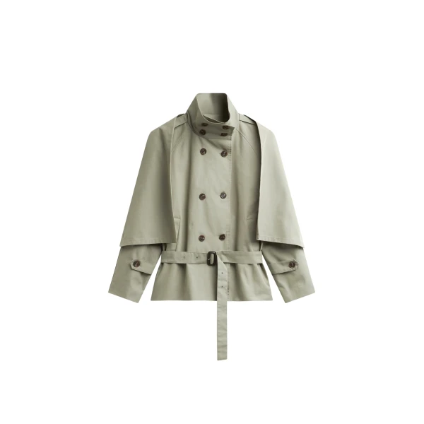 The Frankie Shop Charonne Scarf Short Trench - Sage - Oversized Minimalist Coats in Green - Shop at Luxury Shoes 