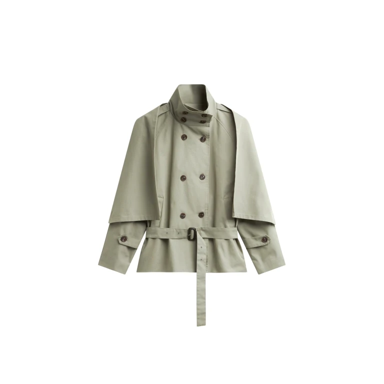 The Frankie Shop Charonne Scarf Short Trench - Sage - Oversized Minimalist Coats in Green - Shop at Luxury Shoes 