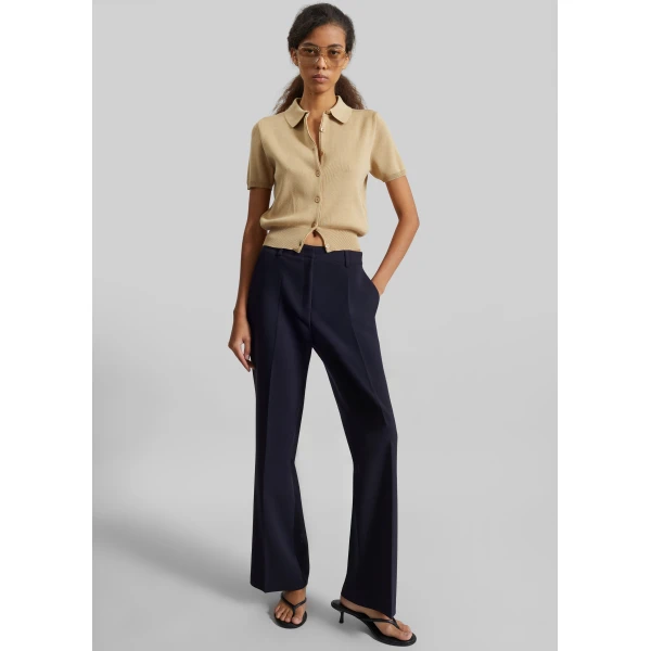 The Frankie Shop Chesnay Bootcut Pants - Navy - Oversized Minimalist Pants in Blue - Shop at Luxury Shoes 