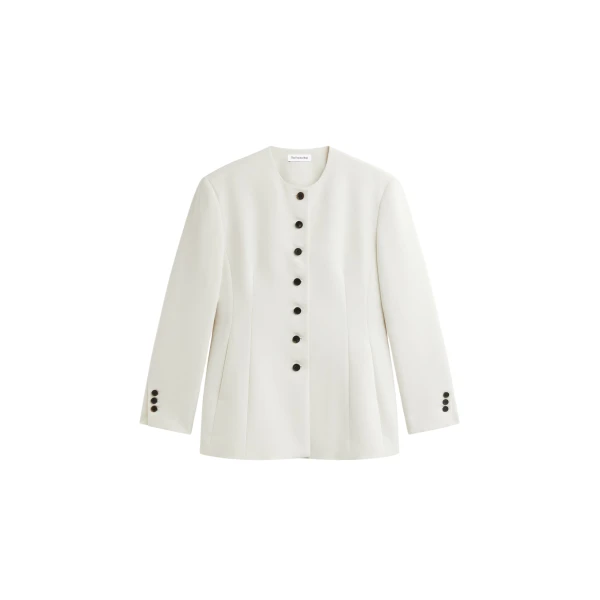 The Frankie Shop Chesnay Collarless Blazer - Cream - Oversized Minimalist Jackets in Ivory - Shop at Luxury Shoes 