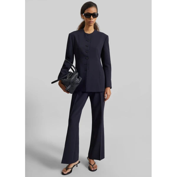 The Frankie Shop Chesnay Collarless Blazer - Navy - Oversized Minimalist Jackets in Blue - Shop at Luxury Shoes 