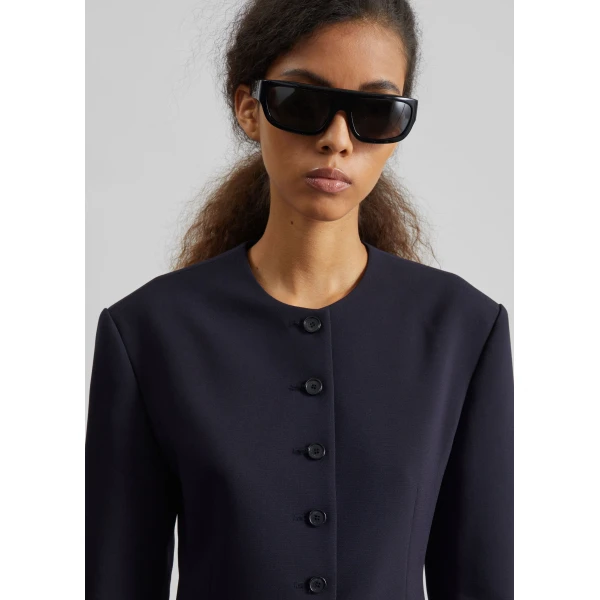 The Frankie Shop Chesnay Collarless Blazer - Navy - Oversized Minimalist Jackets in Blue - Shop at Luxury Shoes 