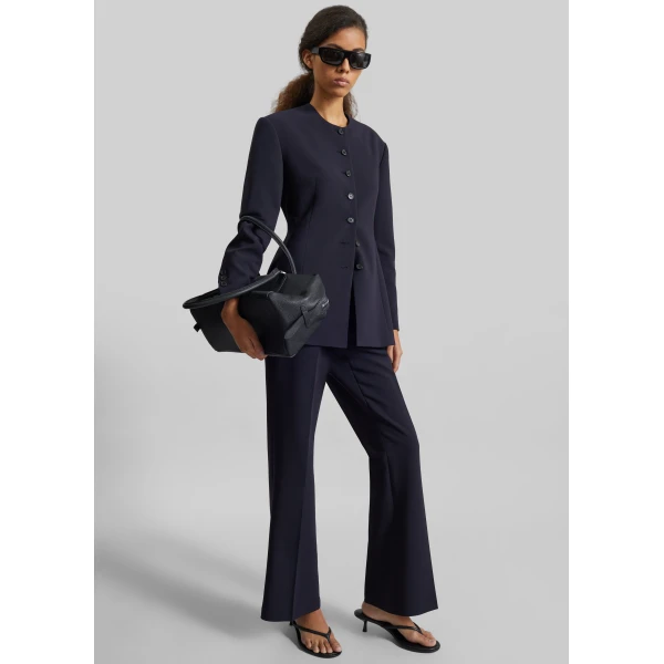 The Frankie Shop Chesnay Collarless Blazer - Navy - Oversized Minimalist Jackets in Blue - Shop at Luxury Shoes 