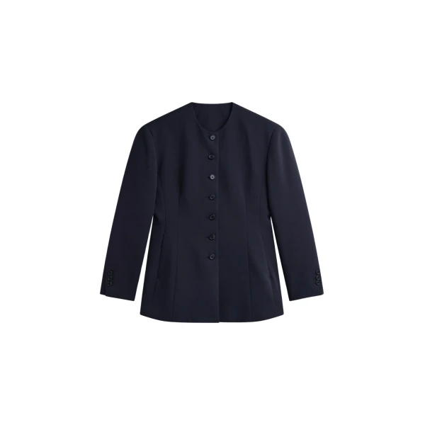The Frankie Shop Chesnay Collarless Blazer - Navy - Oversized Minimalist Jackets in Blue - Shop at Luxury Shoes 