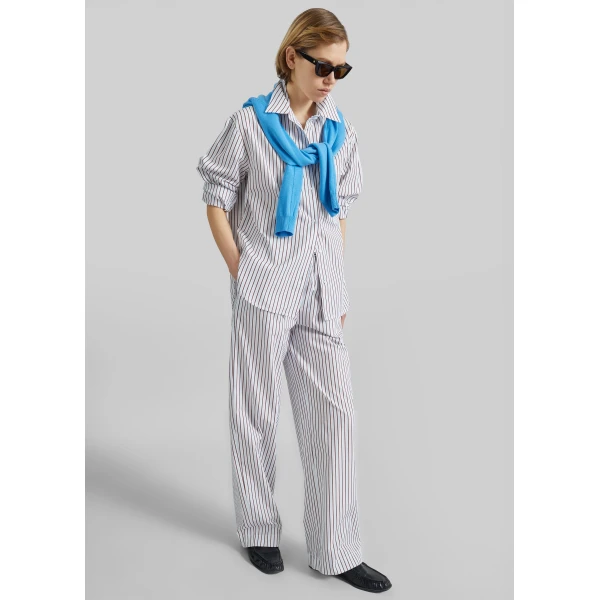 The Frankie Shop Cisco Striped Cotton Trousers – Dark Red/Light Blue, view 2