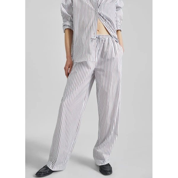 The Frankie Shop Cisco Striped Cotton Trousers – Dark Red/Light Blue, view 3