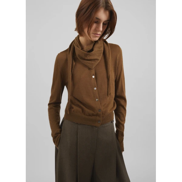 The Frankie Shop Clervaux Scarf Cardigan - Brown - Oversized Minimalist Knitwear in Beige - Shop at Luxury Shoes 