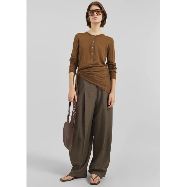 The Frankie Shop Clervaux Scarf Cardigan - Brown - Oversized Minimalist Knitwear in Beige - Shop at Luxury Shoes 