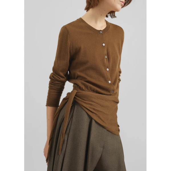 The Frankie Shop Clervaux Scarf Cardigan - Brown - Oversized Minimalist Knitwear in Beige - Shop at Luxury Shoes 