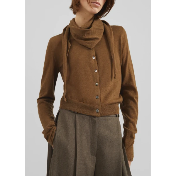 The Frankie Shop Clervaux Scarf Cardigan - Brown - Oversized Minimalist Knitwear in Beige - Shop at Luxury Shoes 