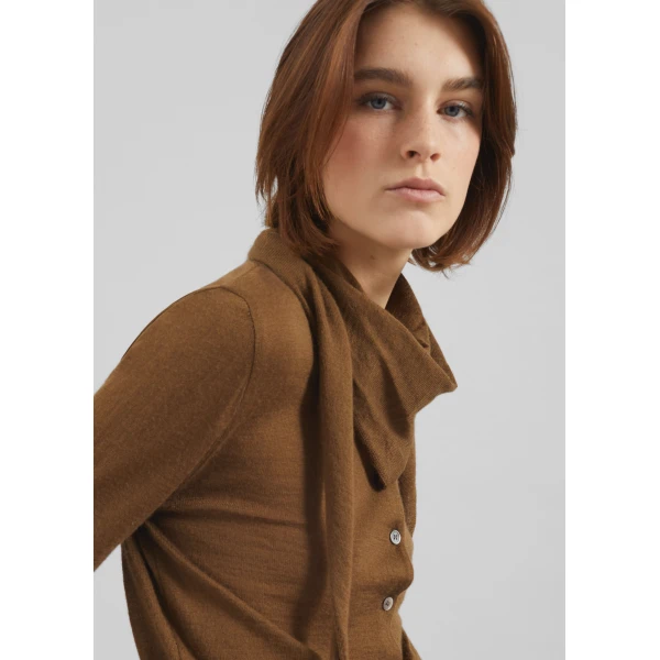 The Frankie Shop Clervaux Scarf Cardigan - Brown - Oversized Minimalist Knitwear in Beige - Shop at Luxury Shoes 