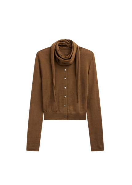 The Frankie Shop Clervaux Scarf Cardigan - Brown - Oversized Minimalist Knitwear in Beige - Shop at Luxury Shoes 