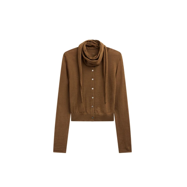 The Frankie Shop Clervaux Scarf Cardigan - Brown - Oversized Minimalist Knitwear in Beige - Shop at Luxury Shoes 