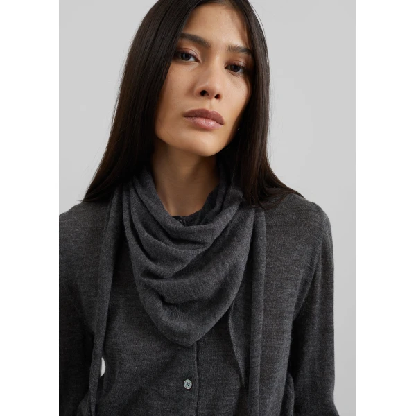 The Frankie Shop Clervaux Scarf Cardigan - Dark Grey Melange - Oversized Minimalist Knitwear in Grey - Shop at Luxury Shoes 