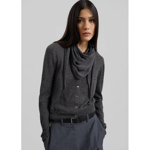 The Frankie Shop Clervaux Scarf Cardigan - Dark Grey Melange - Oversized Minimalist Knitwear in Grey - Shop at Luxury Shoes 