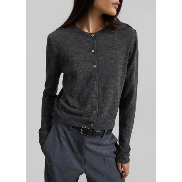 The Frankie Shop Clervaux Scarf Cardigan - Dark Grey Melange - Oversized Minimalist Knitwear in Grey - Shop at Luxury Shoes 