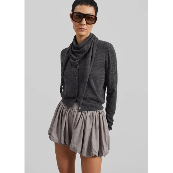 The Frankie Shop Clervaux Scarf Cardigan - Dark Grey Melange - Oversized Minimalist Knitwear in Grey - Shop at Luxury Shoes 