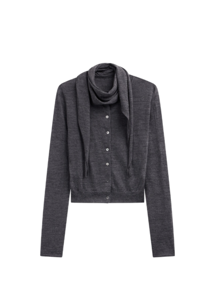 The Frankie Shop Clervaux Scarf Cardigan - Dark Grey Melange - Oversized Minimalist Knitwear in Grey - Shop at Luxury Shoes 