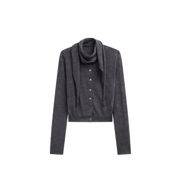 The Frankie Shop Clervaux Scarf Cardigan - Dark Grey Melange - Oversized Minimalist Knitwear in Grey - Shop at Luxury Shoes 