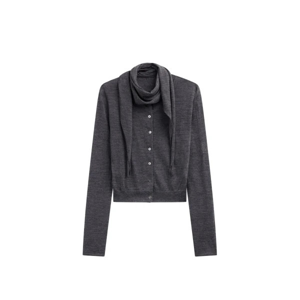 The Frankie Shop Clervaux Scarf Cardigan - Dark Grey Melange - Oversized Minimalist Knitwear in Grey - Shop at Luxury Shoes 