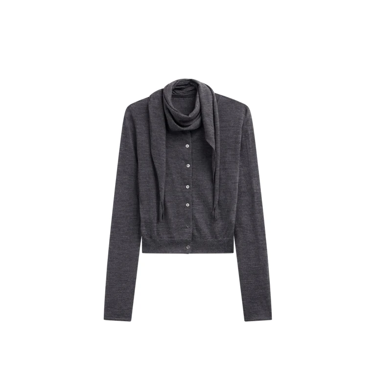 The Frankie Shop Clervaux Scarf Cardigan - Dark Grey Melange - Oversized Minimalist Knitwear in Grey - Shop at Luxury Shoes 