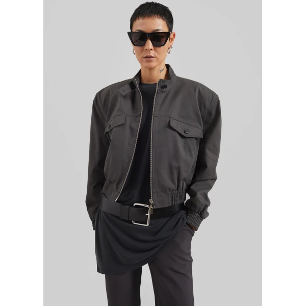 The Frankie Shop Cobain Padded Cropped Bomber - Charcoal - Oversized Minimalist Jackets in Grey - Shop at Luxury Shoes 