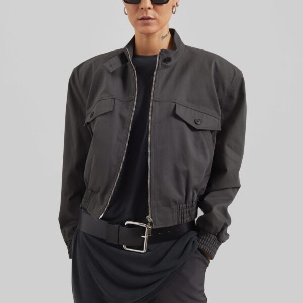 The Frankie Shop Cobain Padded Cropped Bomber – Charcoal Jacket, view 2