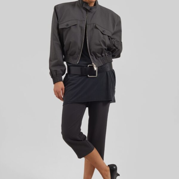 The Frankie Shop Cobain Padded Cropped Bomber – Charcoal Jacket, view 3