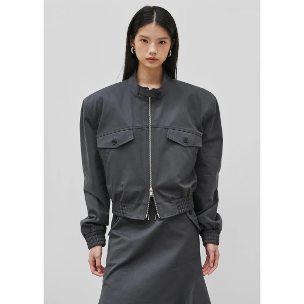 The Frankie Shop Cobain Padded Cropped Bomber - Charcoal - Oversized Minimalist Jackets in Grey - Shop at Luxury Shoes 