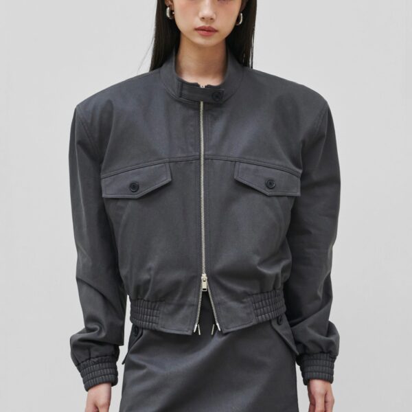 The Frankie Shop Cobain Padded Cropped Bomber – Charcoal Jacket, view 4