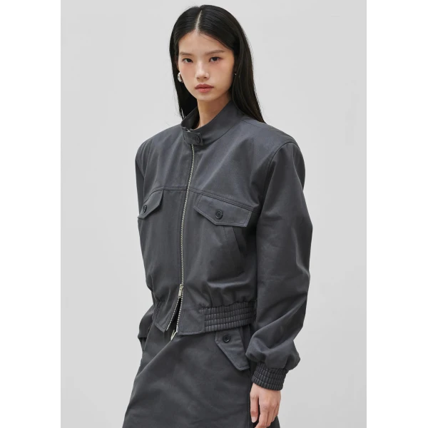 The Frankie Shop Cobain Padded Cropped Bomber - Charcoal - Oversized Minimalist Jackets in Grey - Shop at Luxury Shoes 